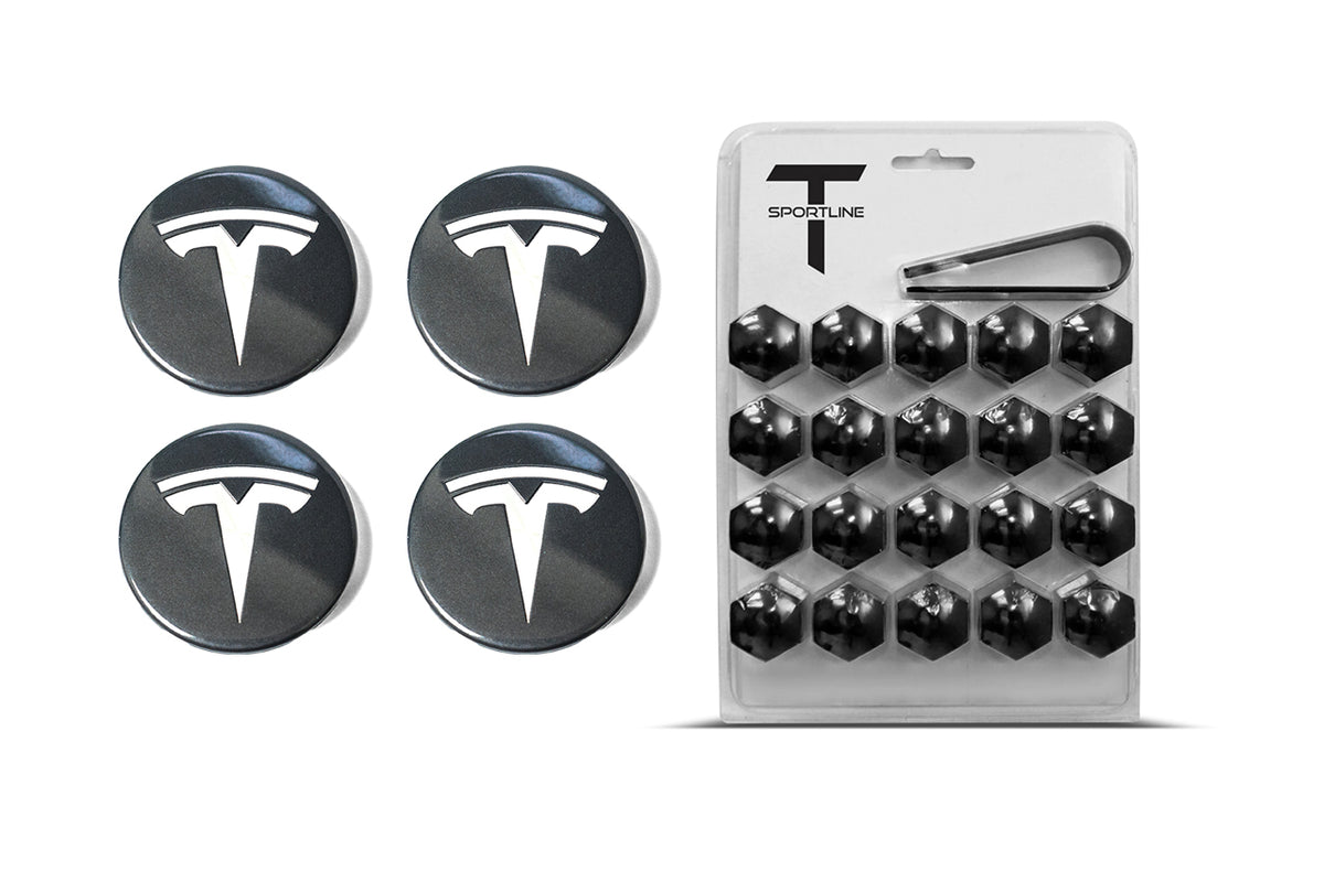 Tesla Model Y Factory Center Cap Set and Wheel Lug Nut Cover Set