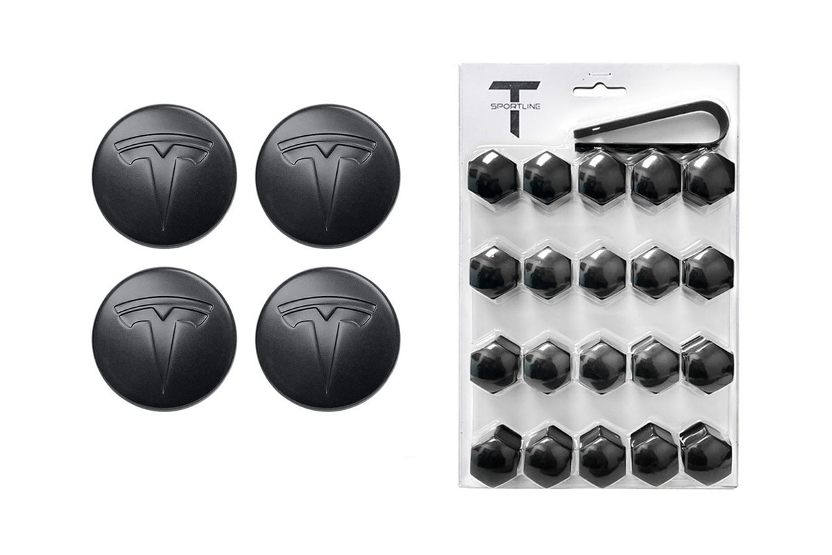 Tesla Model Y Factory Center Cap Set and Wheel Lug Nut Cover Set