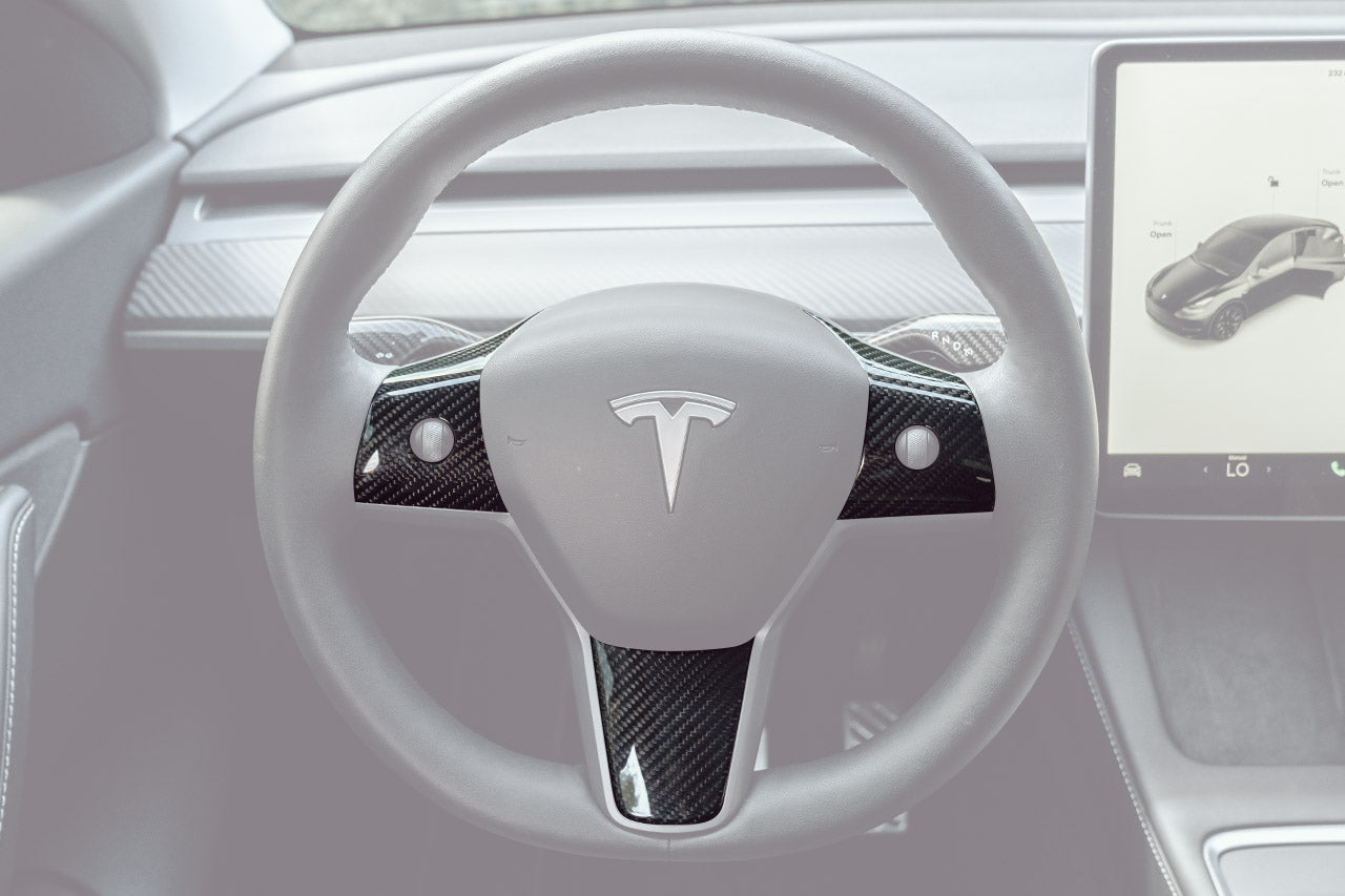 Tesla Model 3 / Y Carbon Fiber Steering Wheel or Yoke Trim Appliqués (Set of 3)