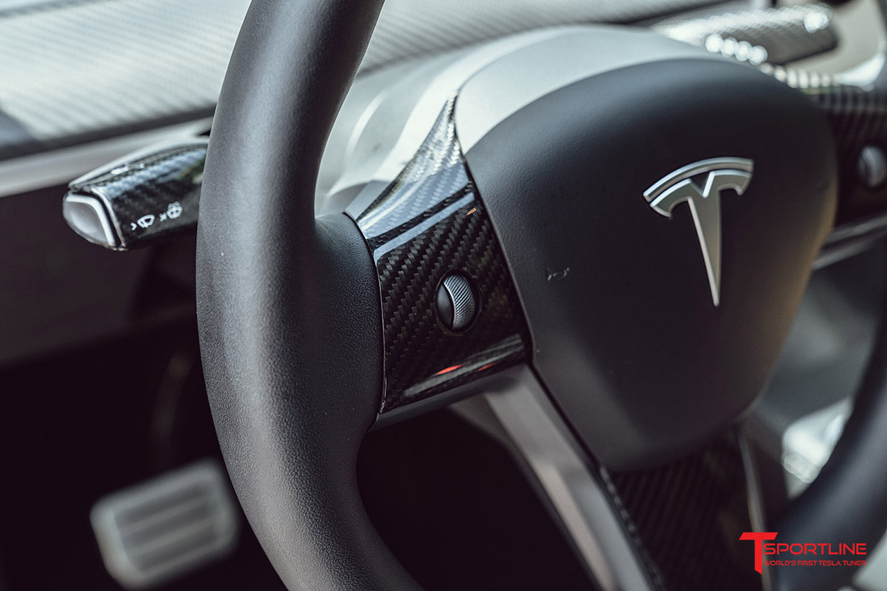 Tesla Model Y Carbon Fiber Steering Wheel Trim Appliqués (Set of 3)