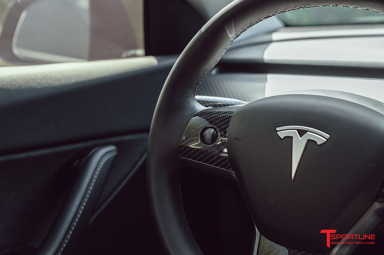 Tesla Model 3 / Y Carbon Fiber Steering Wheel or Yoke Trim Appliqués (Set of 3)
