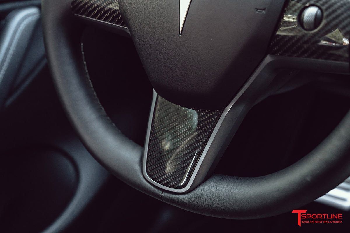 Tesla Model 3 / Y Carbon Fiber Steering Wheel or Yoke Trim Appliqués (Set of 3)