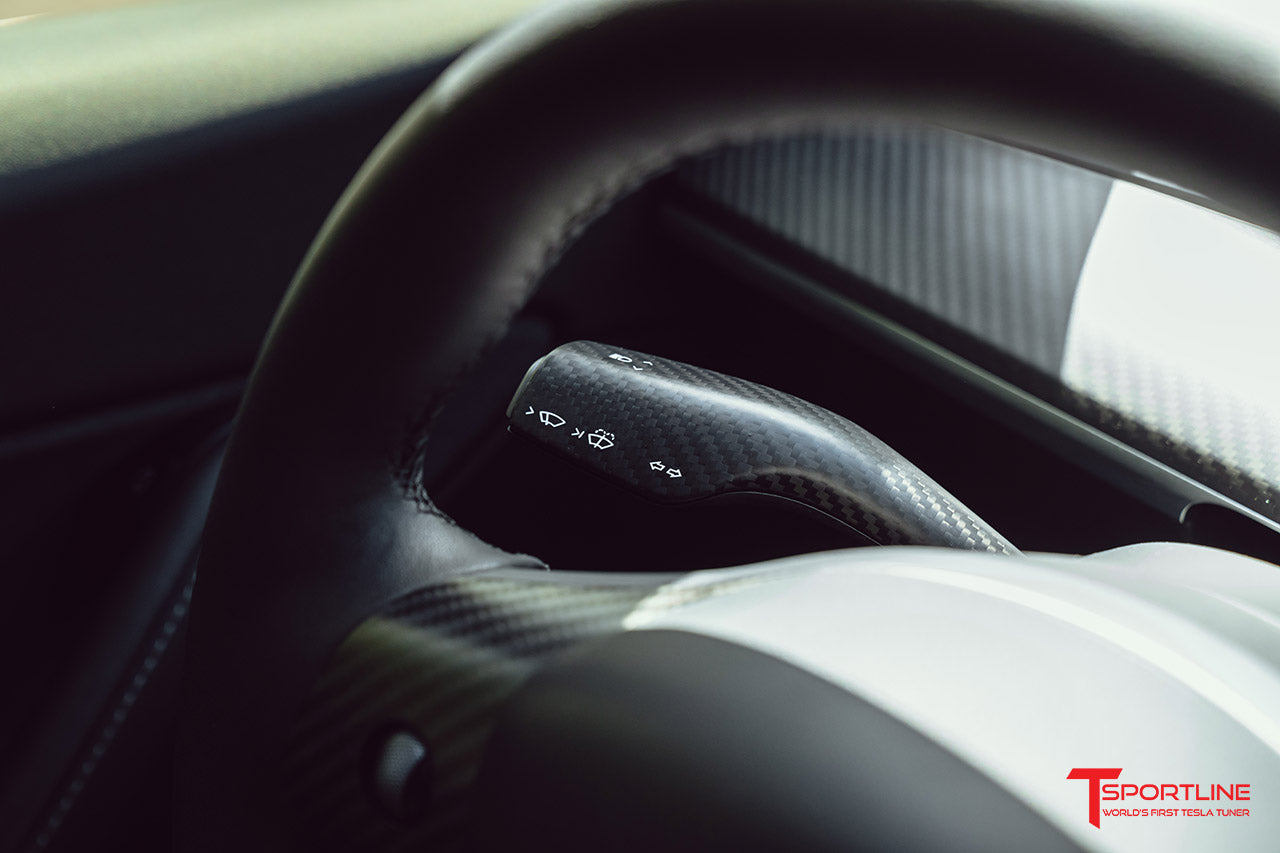 Tesla Model Y Precision Carbon Fiber Turn Signal & Gear Shift Stalk Trim Cover Set (Set of 2)