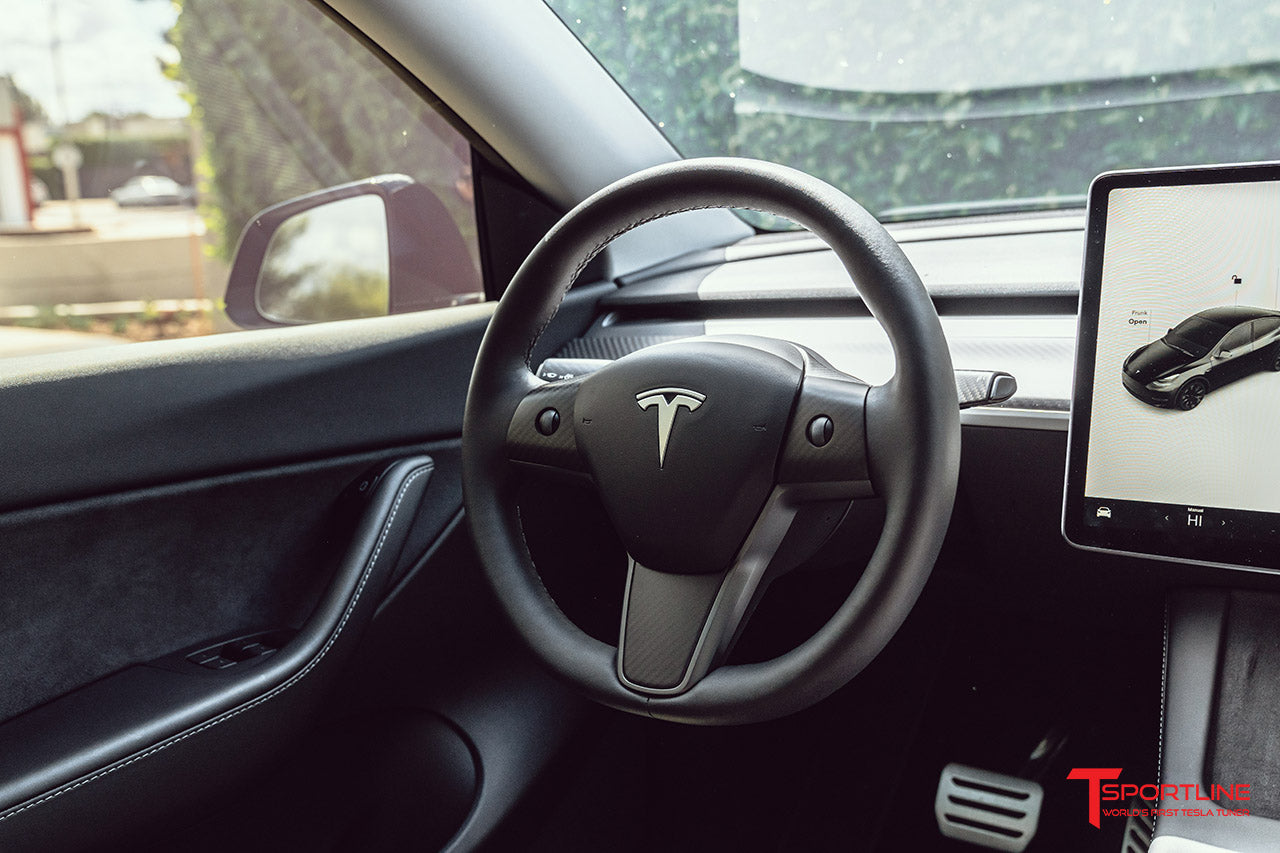 Tesla Model 3 / Y Carbon Fiber Steering Wheel or Yoke Trim Appliqués (Set of 3)