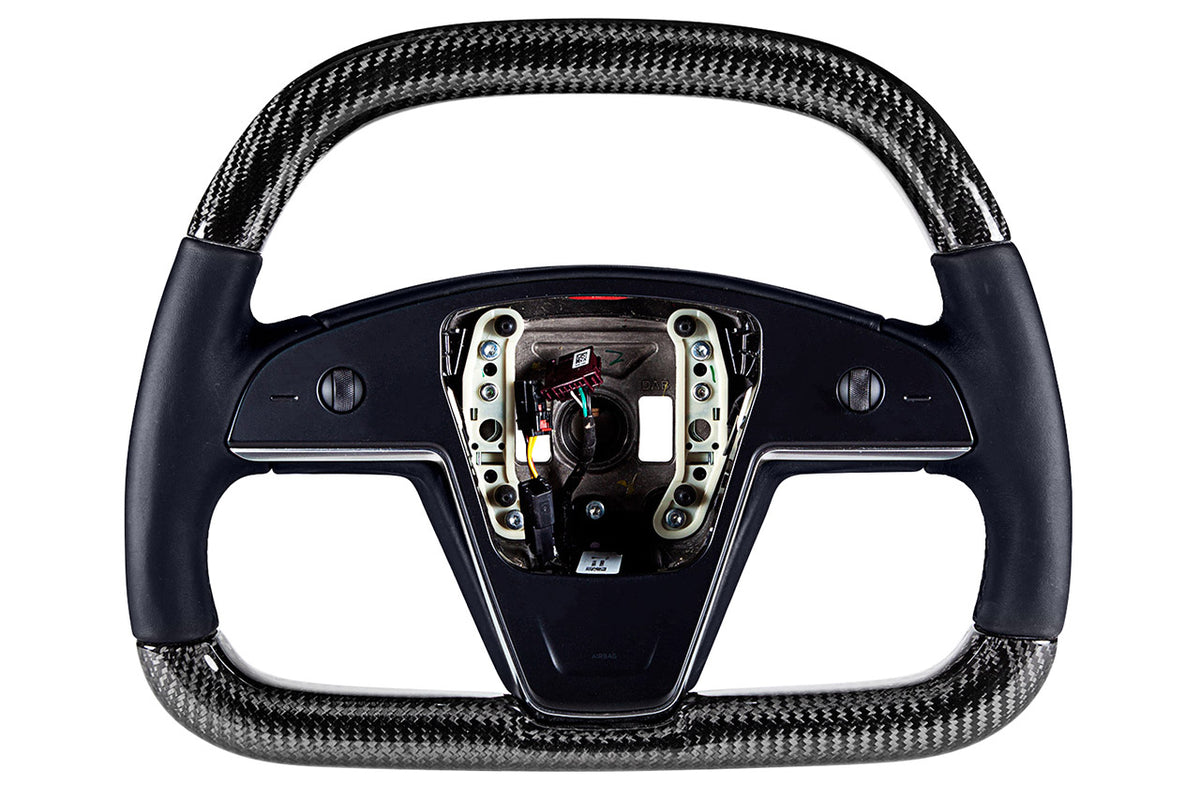 Model S / X Plaid &amp; Long Range Yoke Replacement 360 Carbon Fiber Steering Wheel
