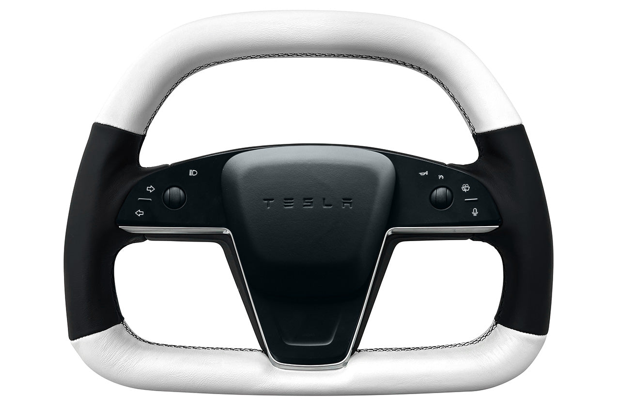 Model S / X Plaid & Long Range Yoke Replacement 360 Hand Upholstered Steering Wheel