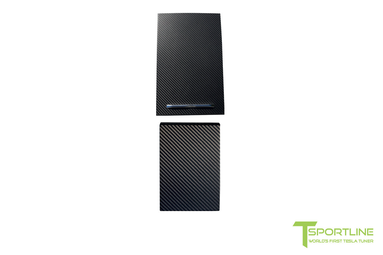 Tesla Carbon Fiber Center Console Flip Door and Sliding Tray Panel Set