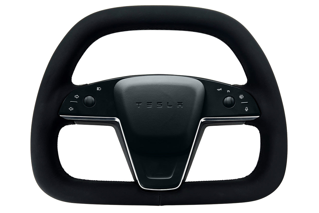 Model S / X Plaid & Long Range Yoke Replacement 360 Hand Upholstered Steering Wheel