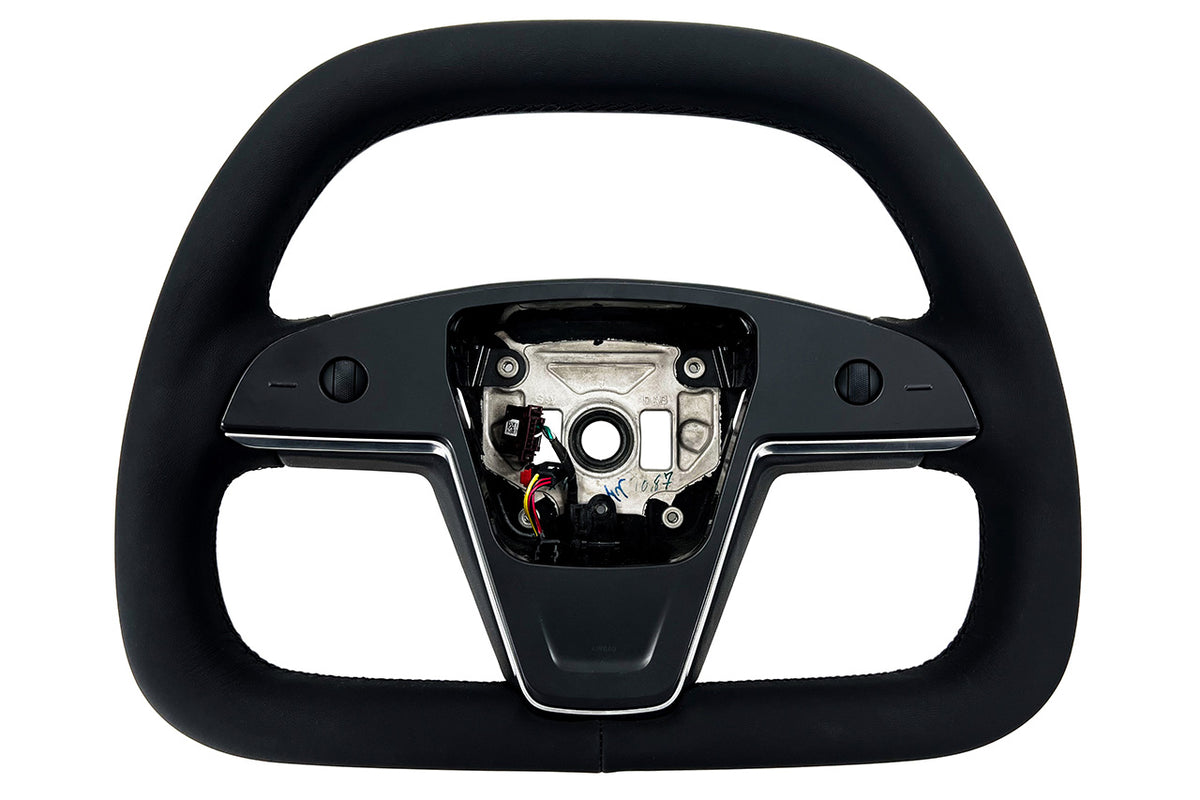 Model S / X Plaid &amp; Long Range Yoke Replacement 360 Hand Upholstered Steering Wheel