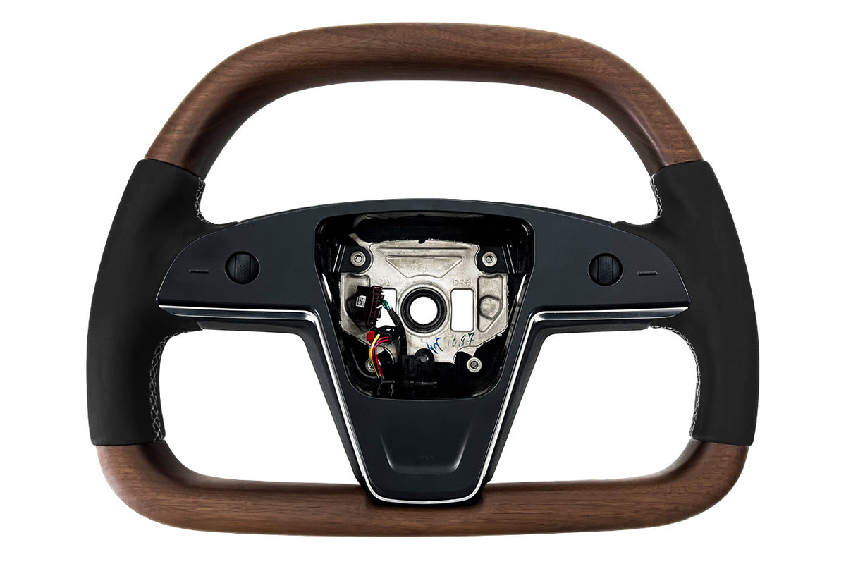 Model S / X Plaid &amp; Long Range Yoke Replacement 360 Walnut Steering Wheel