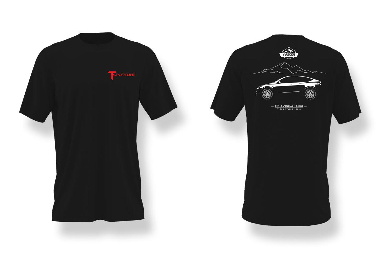 Add-on & SAVE $5 with order - Tesla Model Y Aspen Charged EV Overlanding T Shirt