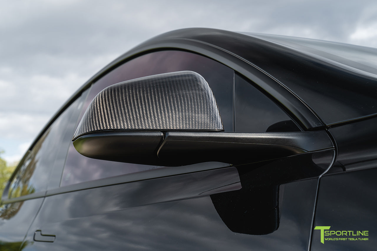 Tesla Model Y Precision Carbon Fiber Side Mirror Caps (Set of 2 Covers)