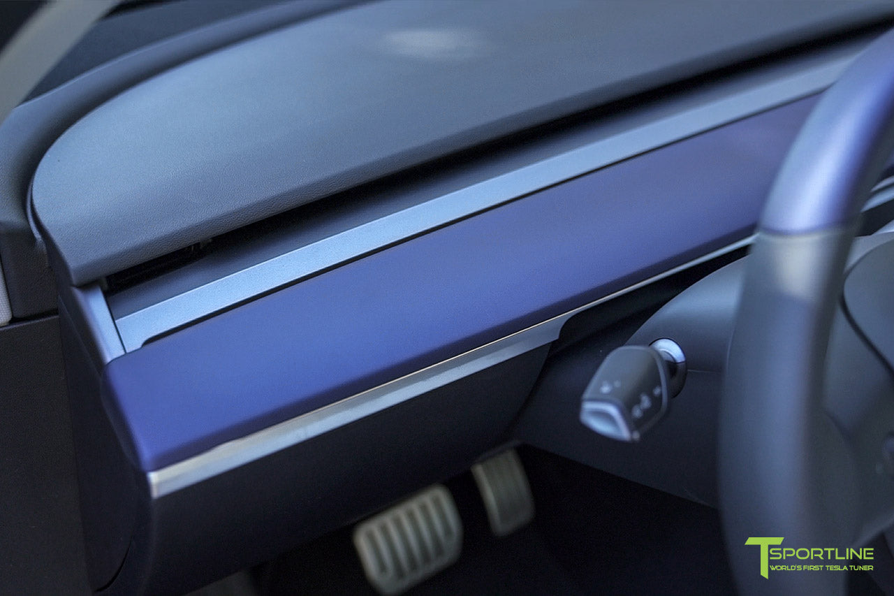Tesla Model 3 Satin Deep Blue Metallic Interior Trim Kit (Steering Wheel + Dash Panel)