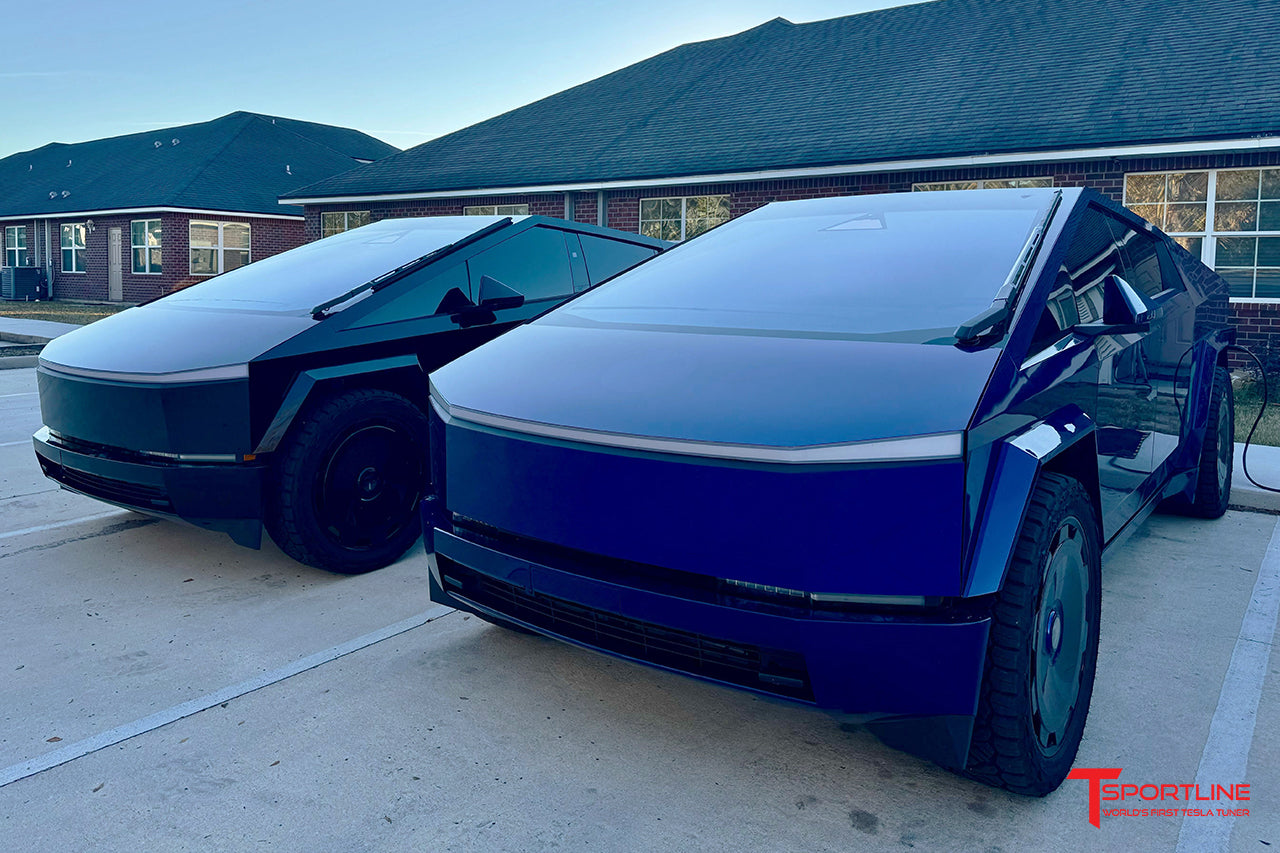 TMaxx Metallic Electric Blue Cybertruck & TMaxx Gloss Black Cybertruck with 24" CTM Forged Wheels