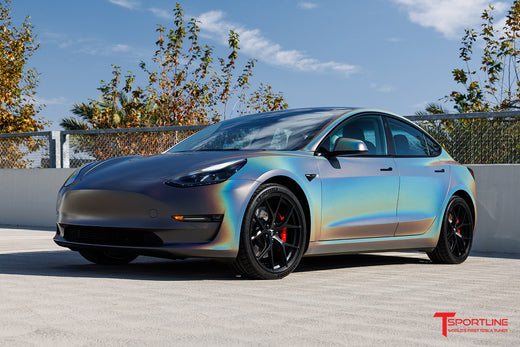 3M Satin Psychedelic Flip Tesla Model 3 with 20" TXL115 Forged Wheels