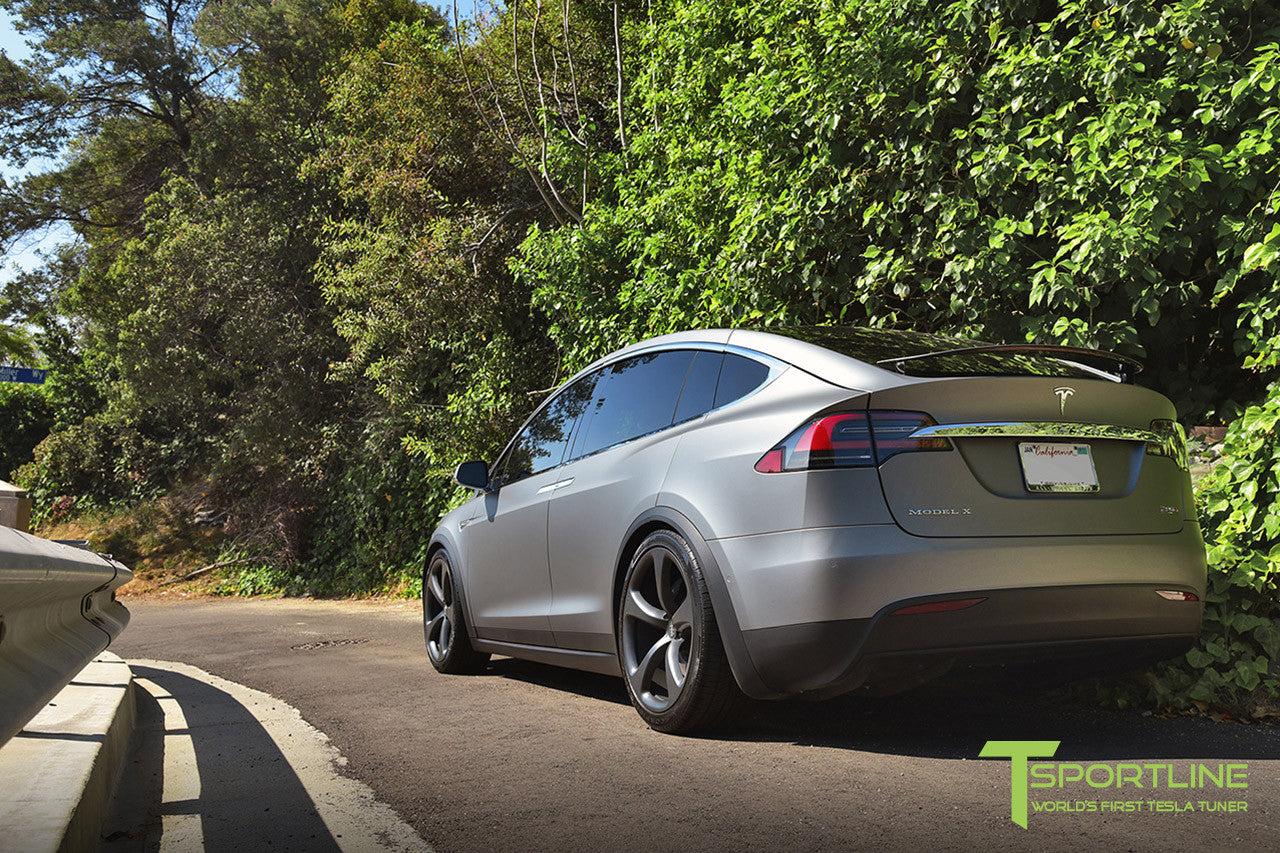 Satin Grey Tesla Model X with Matte Grey 22 inch MX5 Forged Wheels 