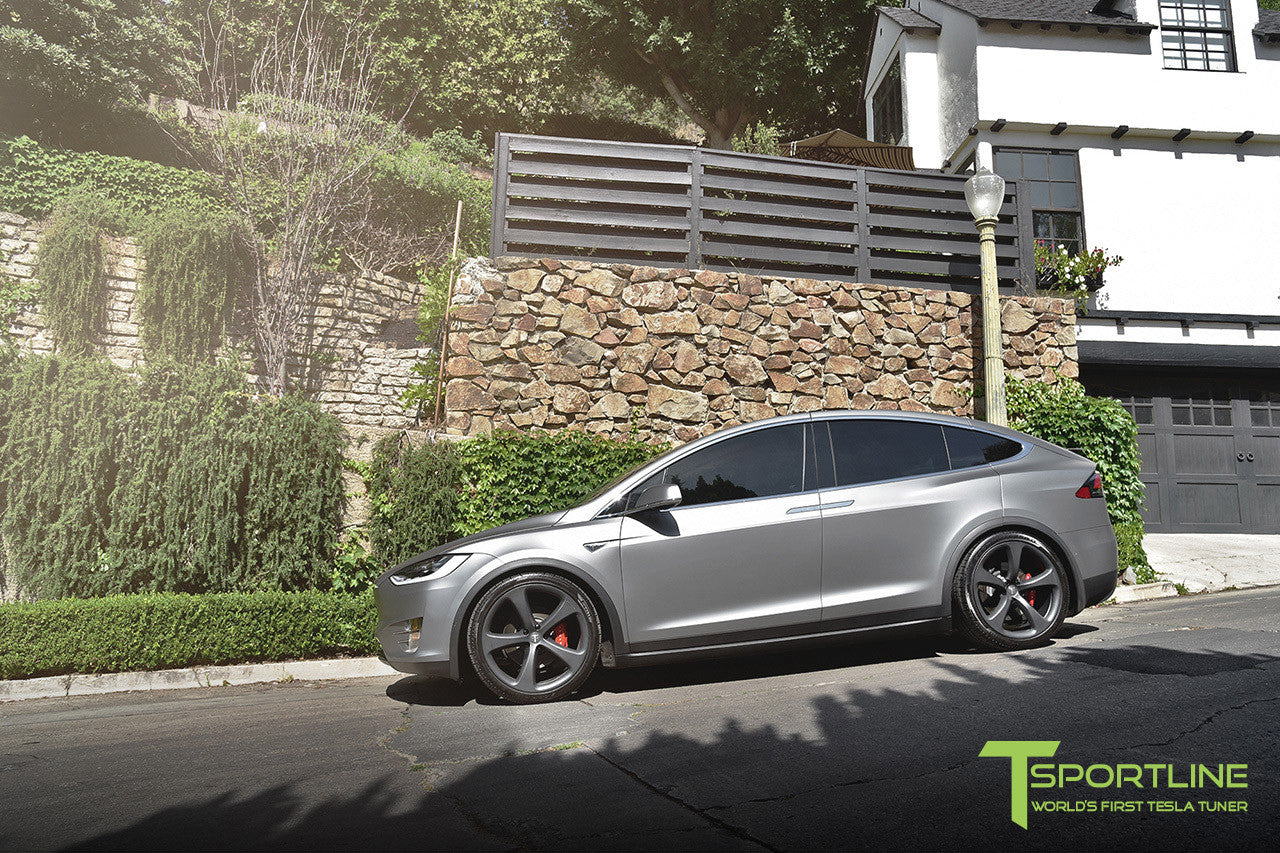 Satin Grey Tesla Model X with Matte Grey 22 inch MX5 Forged Wheels 
