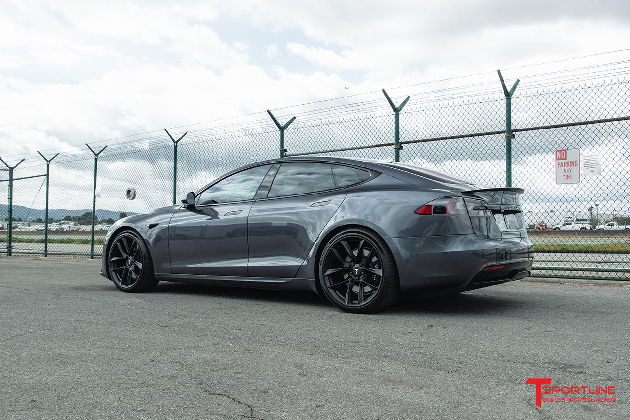 Midnight Silver Metallic Tesla Model S with 21" TSSF in Matte Black by T Sportline