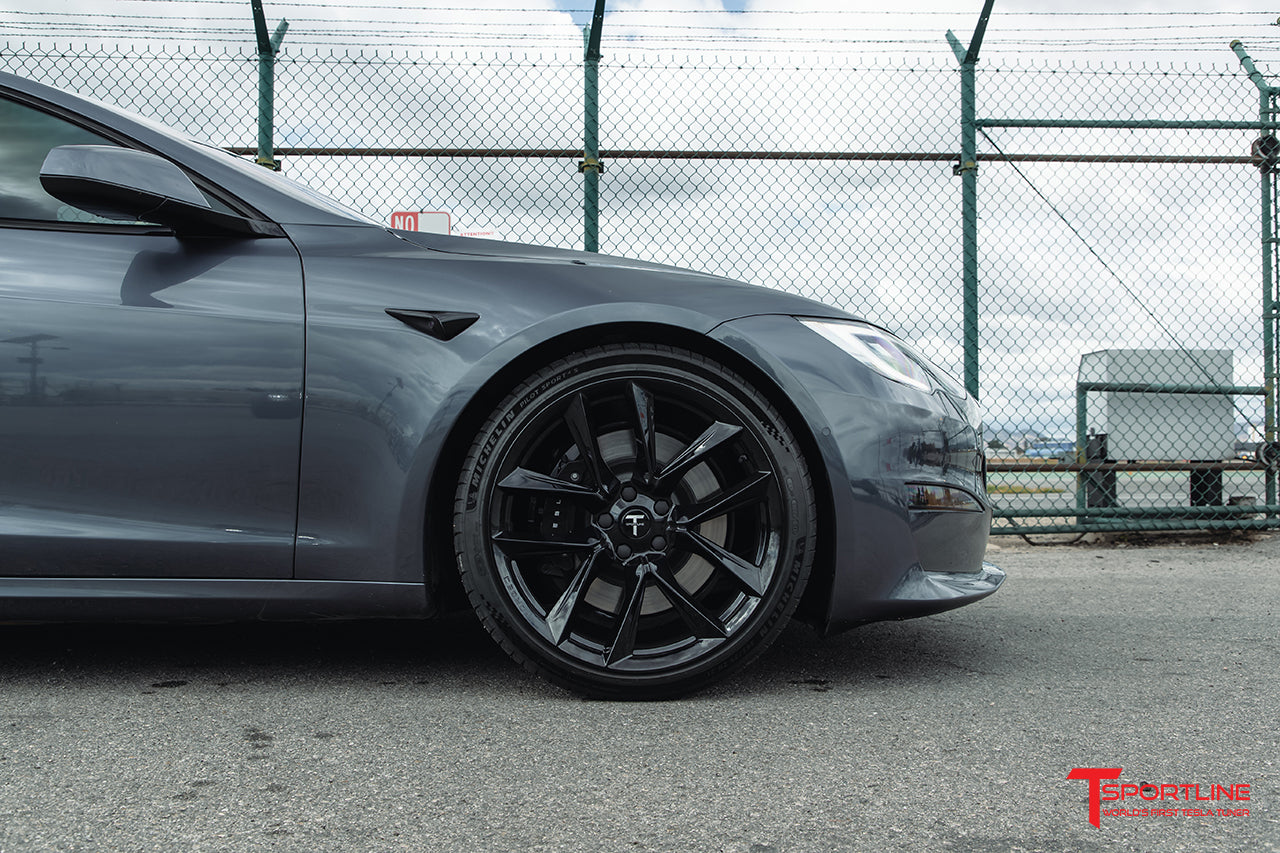 Midnight Silver Metallic Tesla Model S with 21" TSSF in Gloss Black by T Sportline