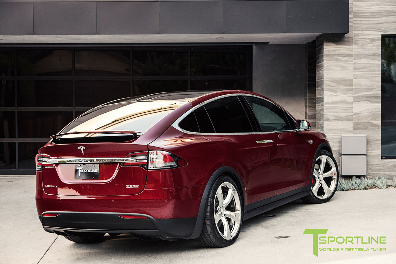 Signature Red Tesla Model X with Chrome 22 inch MX5 Forged Wheels 