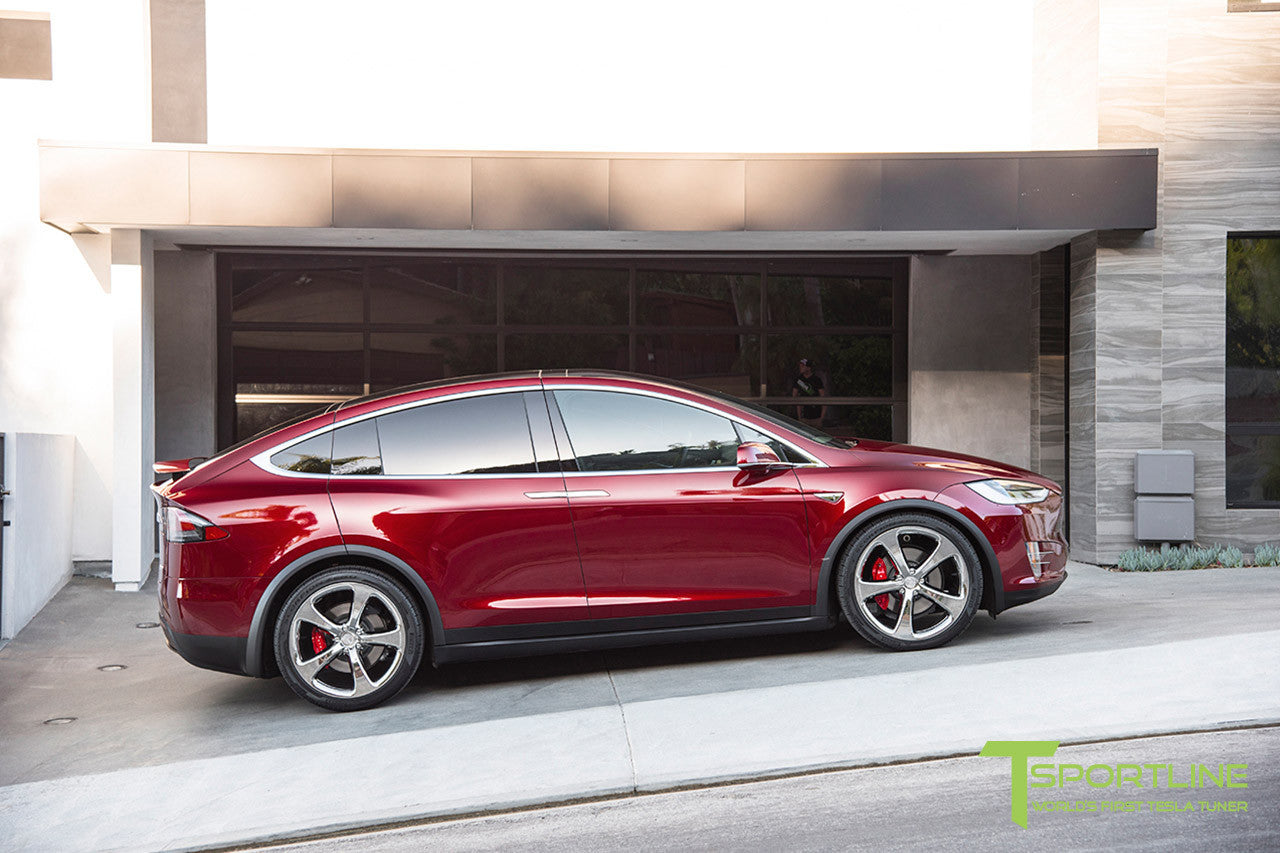 Signature Red Tesla Model X with Chrome 22 inch MX5 Forged Wheels 