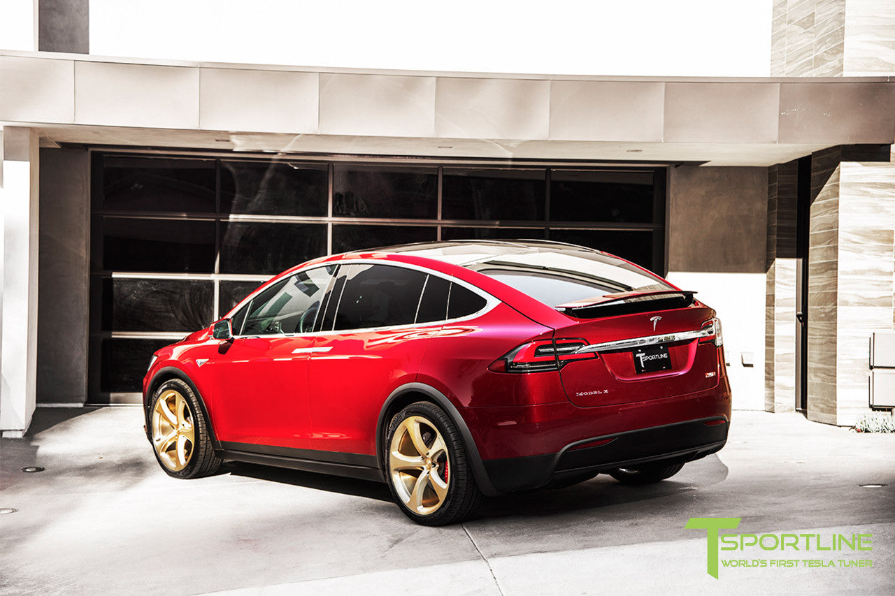 Signature Red Tesla Model X with Ghost Gold 22 inch MX5 Forged Wheels 