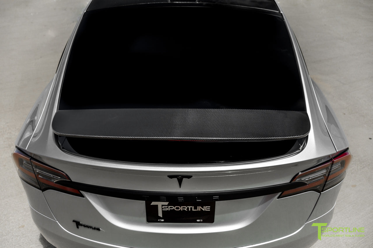 Silver Tesla Model X with Carbon Fiber Sport Package - Front Apron - Rear Diffuser - Side Skirt - Rear Wing by T Sportline
