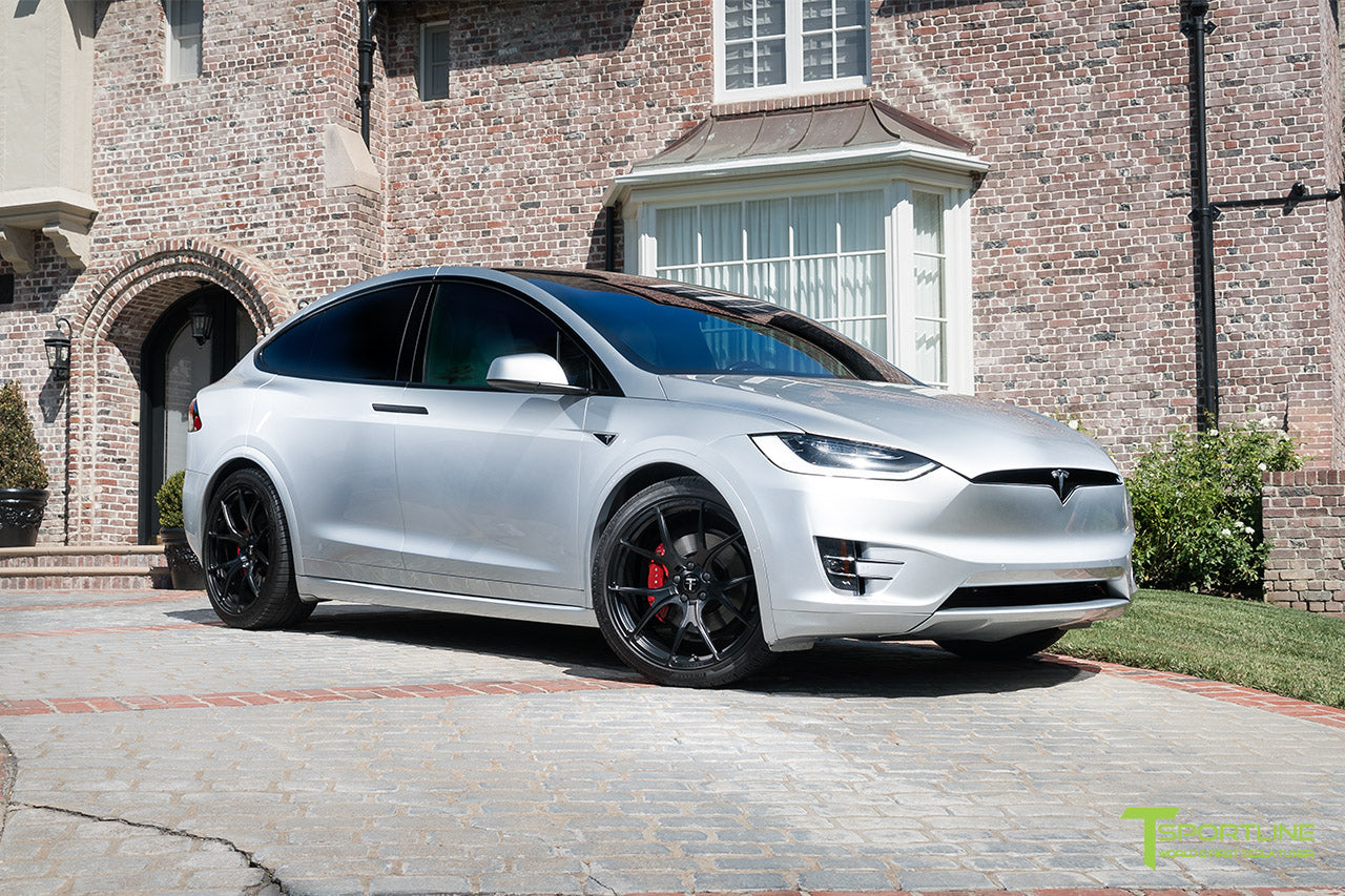Silver 2016 Tesla Model X P90D Ludicrous - White Interior - 22 inch MX115 Forged Wheels Matte Black by T Sportline