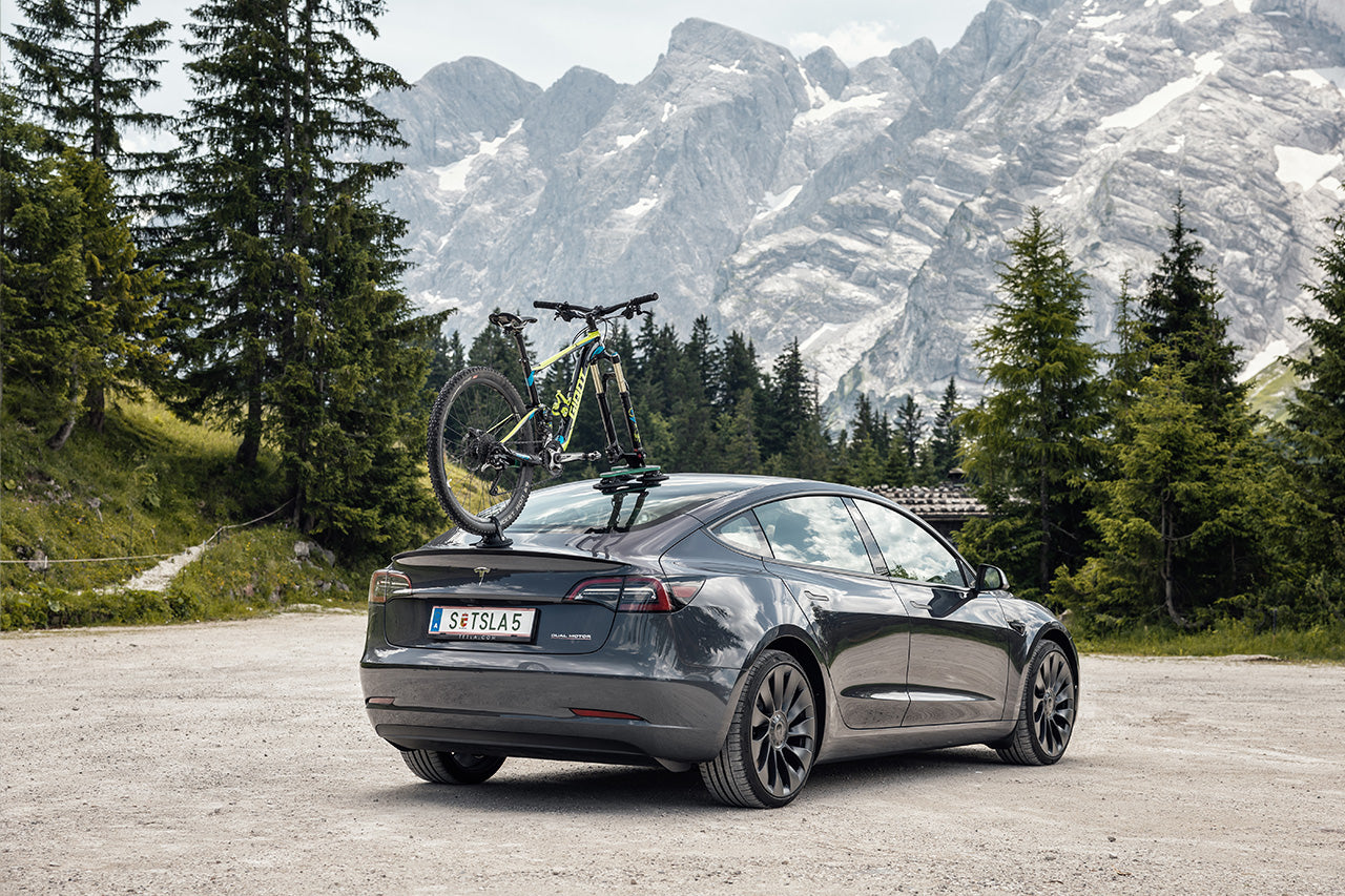 Enhanced Bike & Cycle Adventuring with TreeFrog Vacuum Mount Bike Racks on a Tesla