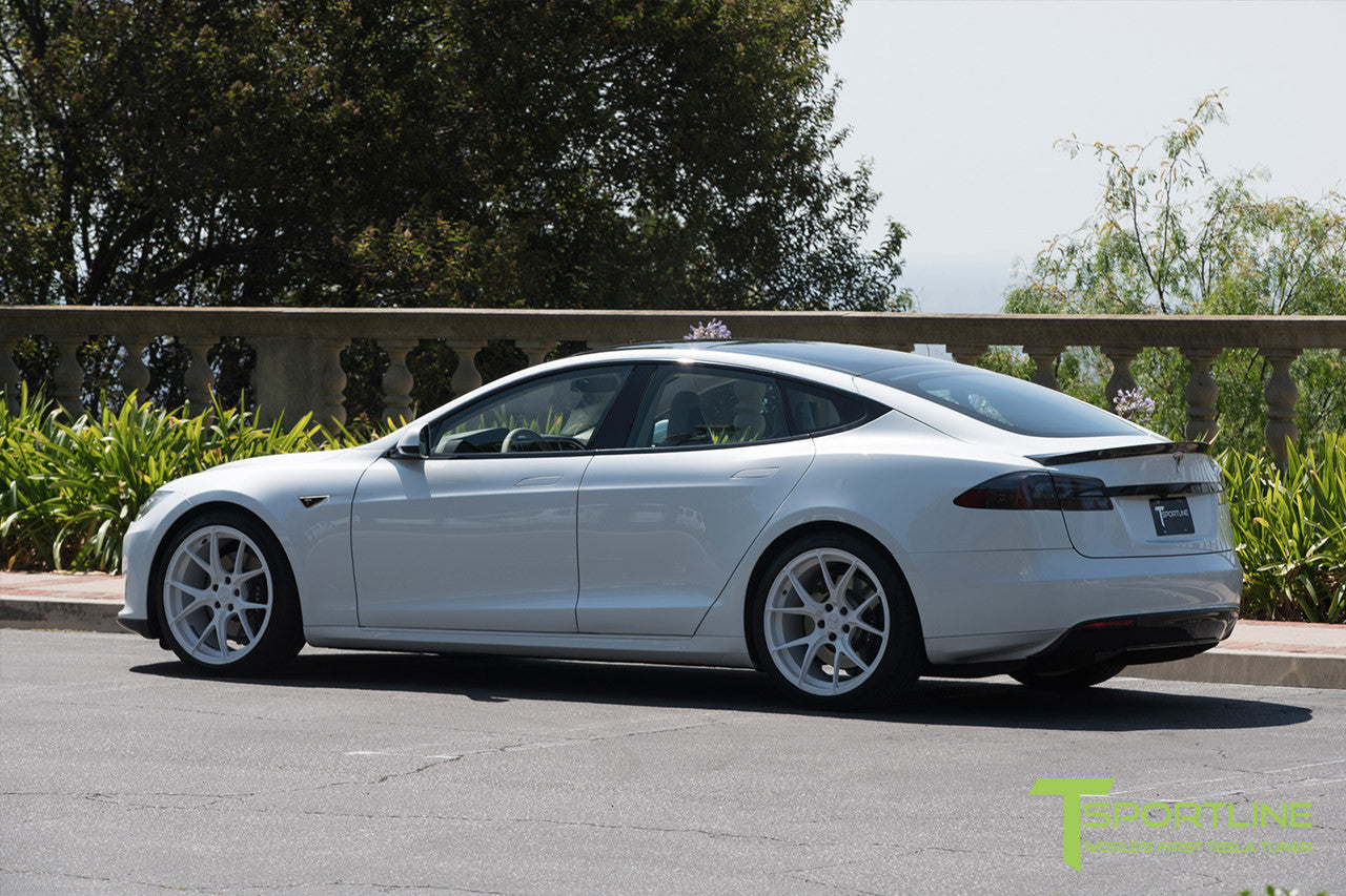 White Tesla Model S 1.0 with Bright White 21 inch TS115 Forged Wheels 1