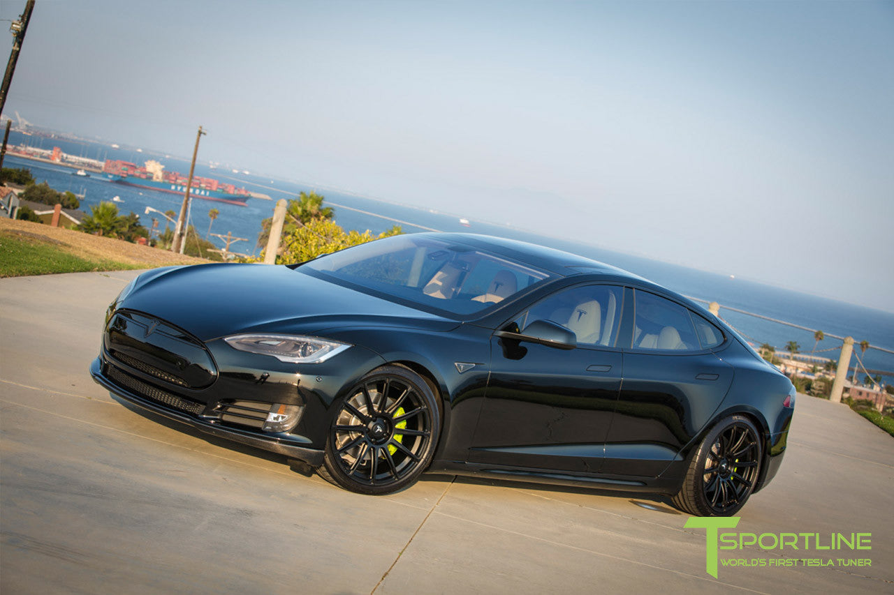 Black Tesla Model S 1.0 with Matte Black 21 inch TS112 Forged Wheels 