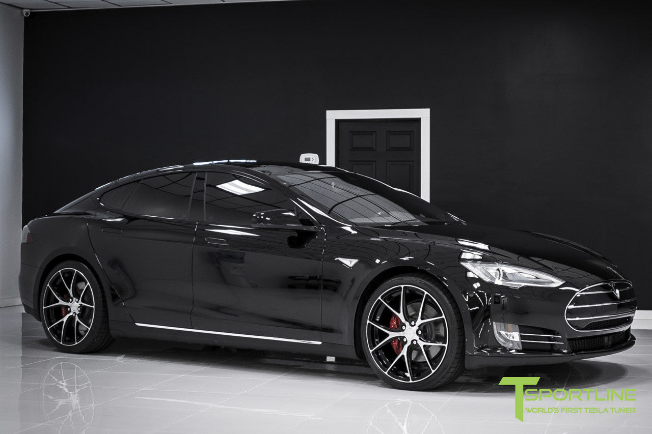 Black Tesla Model S 1.0 with Diamond Black 21 inch TS115 Forged Wheels 