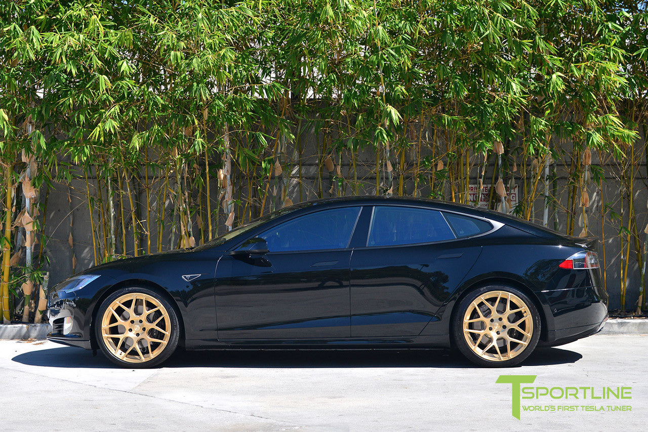 Black Tesla Model S 1.0 with Ghost Gold 21 inch TS117 Forged Wheels 