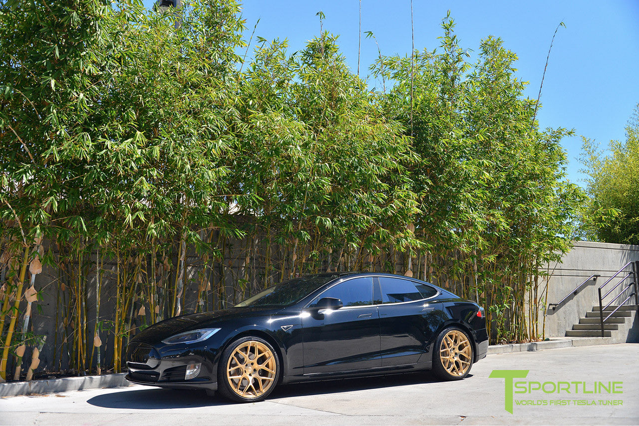 Black Tesla Model S 1.0 with Ghost Gold 21 inch TS117 Forged Wheels 
