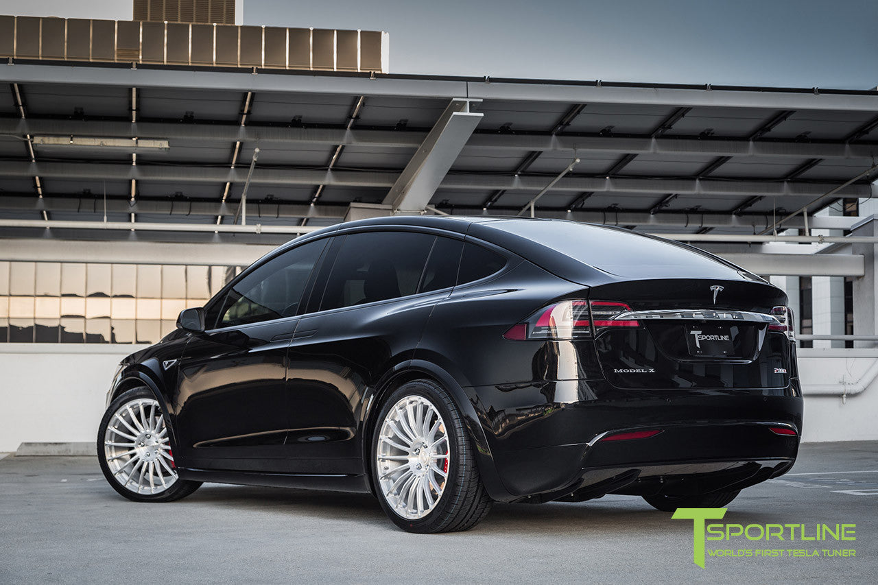 Black Tesla Model X with Brush Satin 22 inch MX118 Forged Wheels