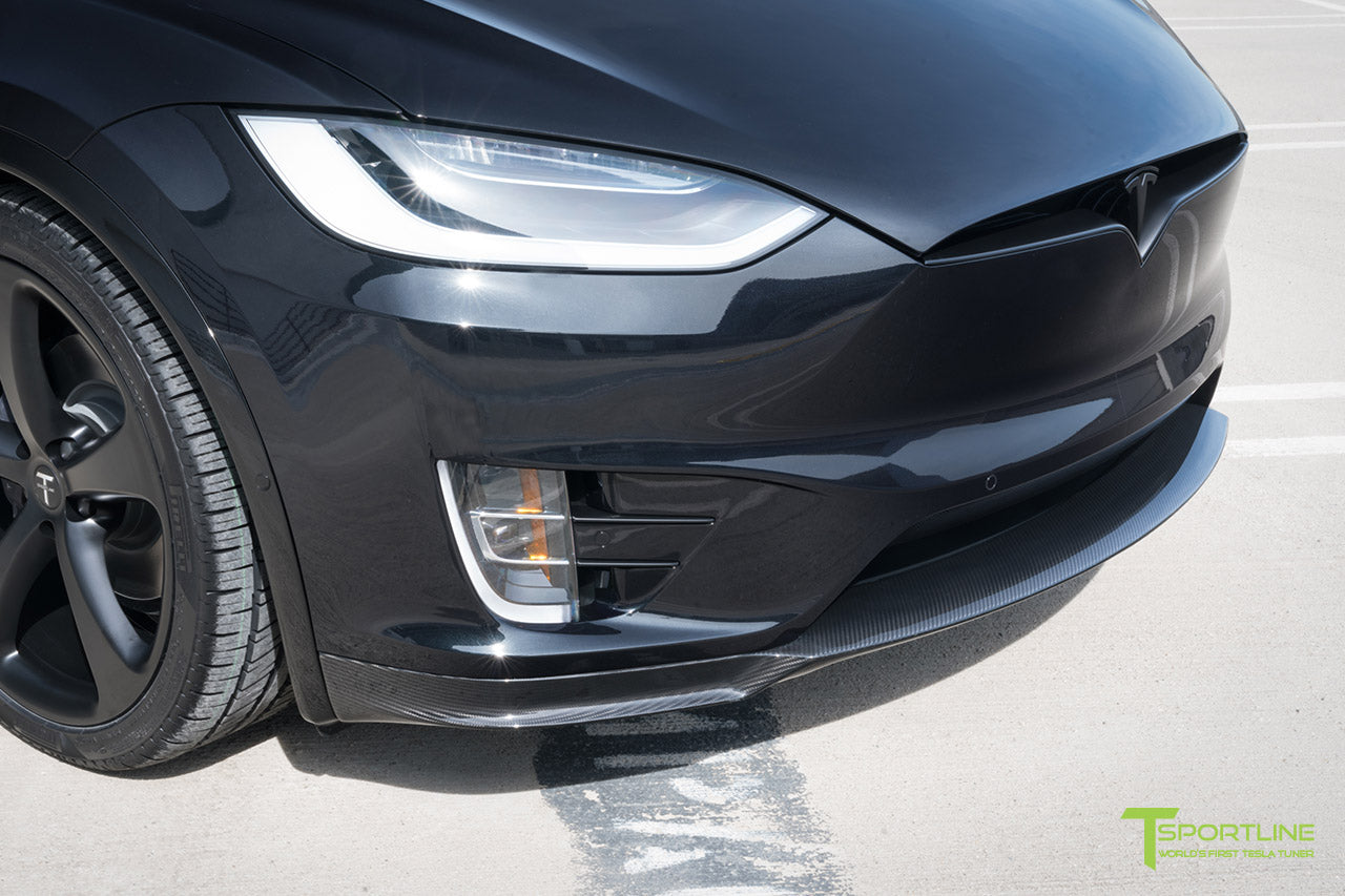 Black Tesla Model X with Matte Black MX5 22 inch Forged Wheels, Carbon Fiber Sport Package - Front Apron - Rear Diffuser - Side Skirt - Rear Wing by T Sportline