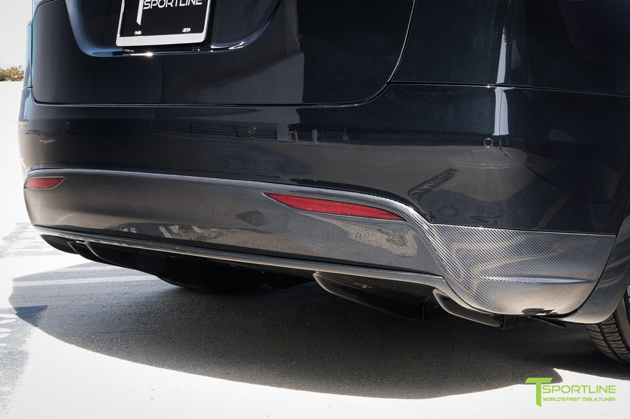 Black Tesla Model X with Matte Black MX5 22 inch Forged Wheels, Carbon Fiber Sport Package - Front Apron - Rear Diffuser - Side Skirt - Rear Wing by T Sportline