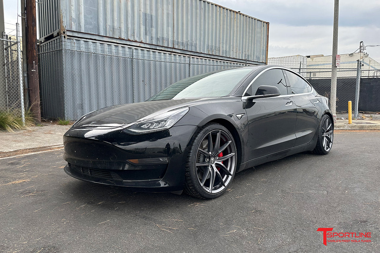 Black Tesla Model 3 Performance with 20" TSF and Lowering Springs