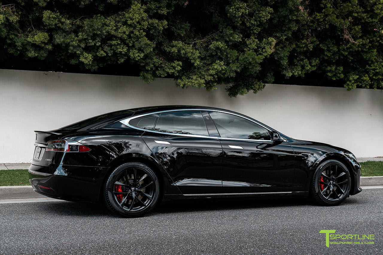 Black Tesla Model S with Matte Black 19" TSS Flow Forged Wheels by T Sportline 