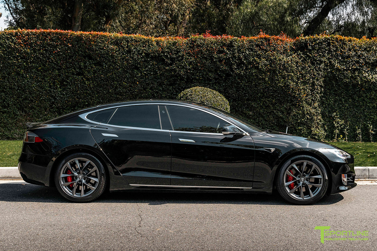 Black Tesla Model S with Space Gray 19" TSS Flow Forged Wheels by T Sportline 