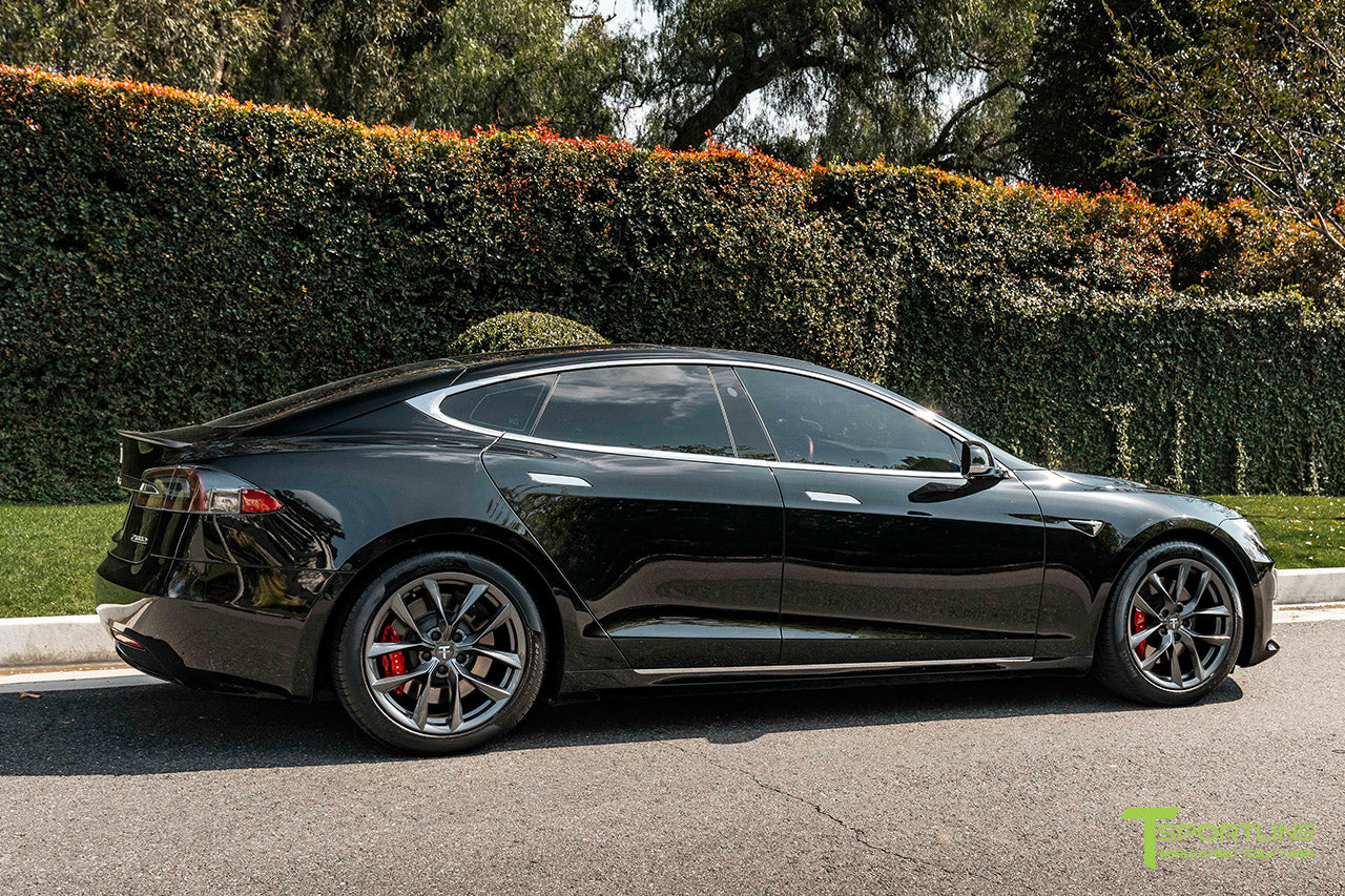 Black Tesla Model S with Space Gray 19" TSS Flow Forged Wheels by T Sportline 