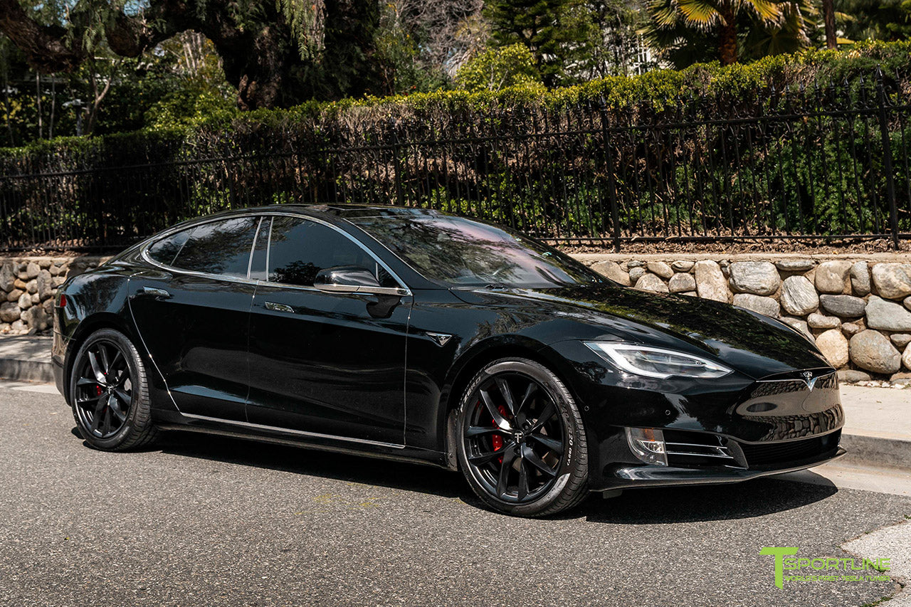 Black Tesla Model S with Matte Black 20" TSS Flow Forged Wheels by T Sportline 