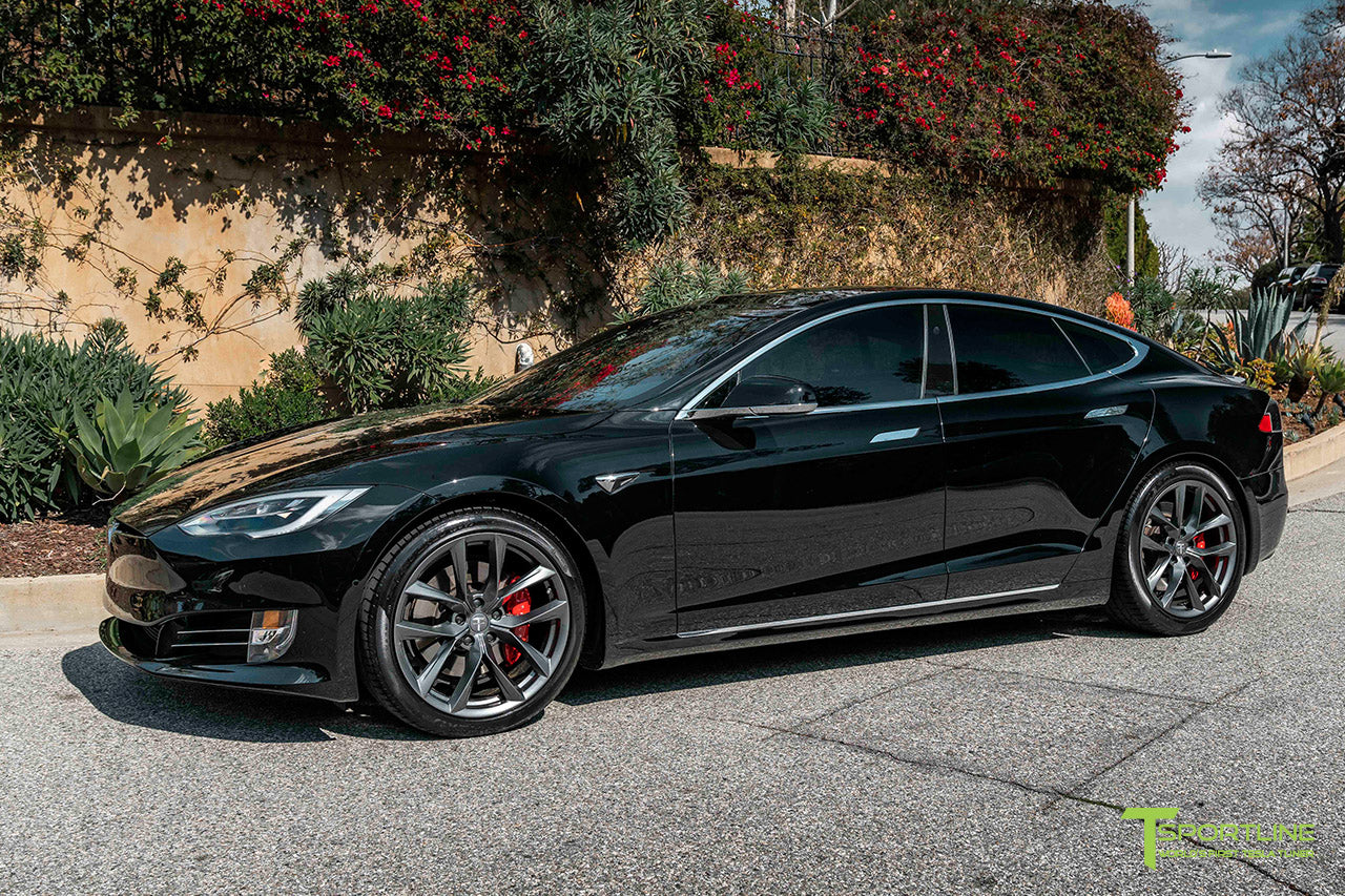Black Tesla Model S with Space Gray 20" TSS Flow Forged Wheels by T Sportline 