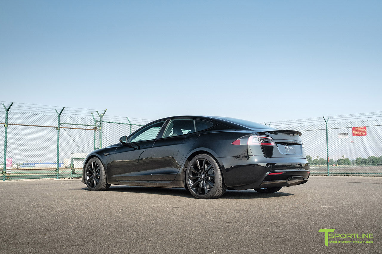 Black Tesla Model S Long Range & Plaid with Satin Black 20" TST Tesla Aftermarket Wheels