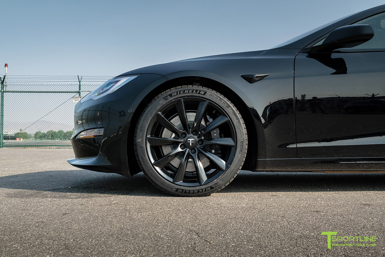 Black Tesla Model S Long Range & Plaid with Satin Black 20" TST Tesla Aftermarket Wheels