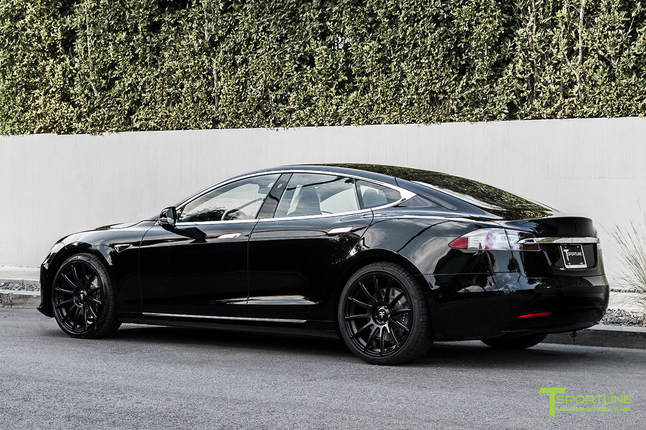 Black Tesla Model S with Matte Black 21 inch TS112 Forged Wheels by T Sportline 