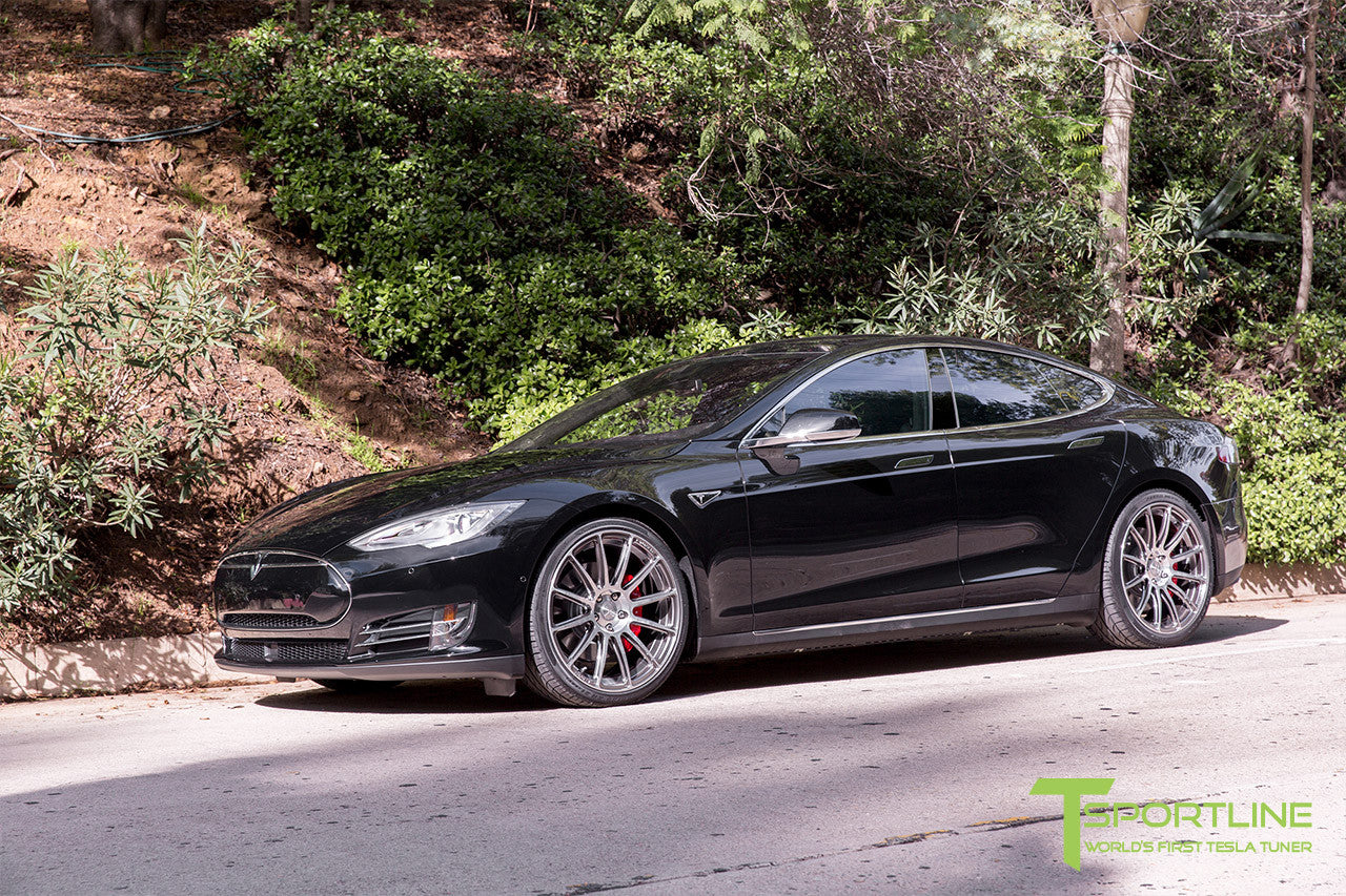Black Tesla Model S 1.0 with Brush Satin 21 inch TS112 Forged Wheels 