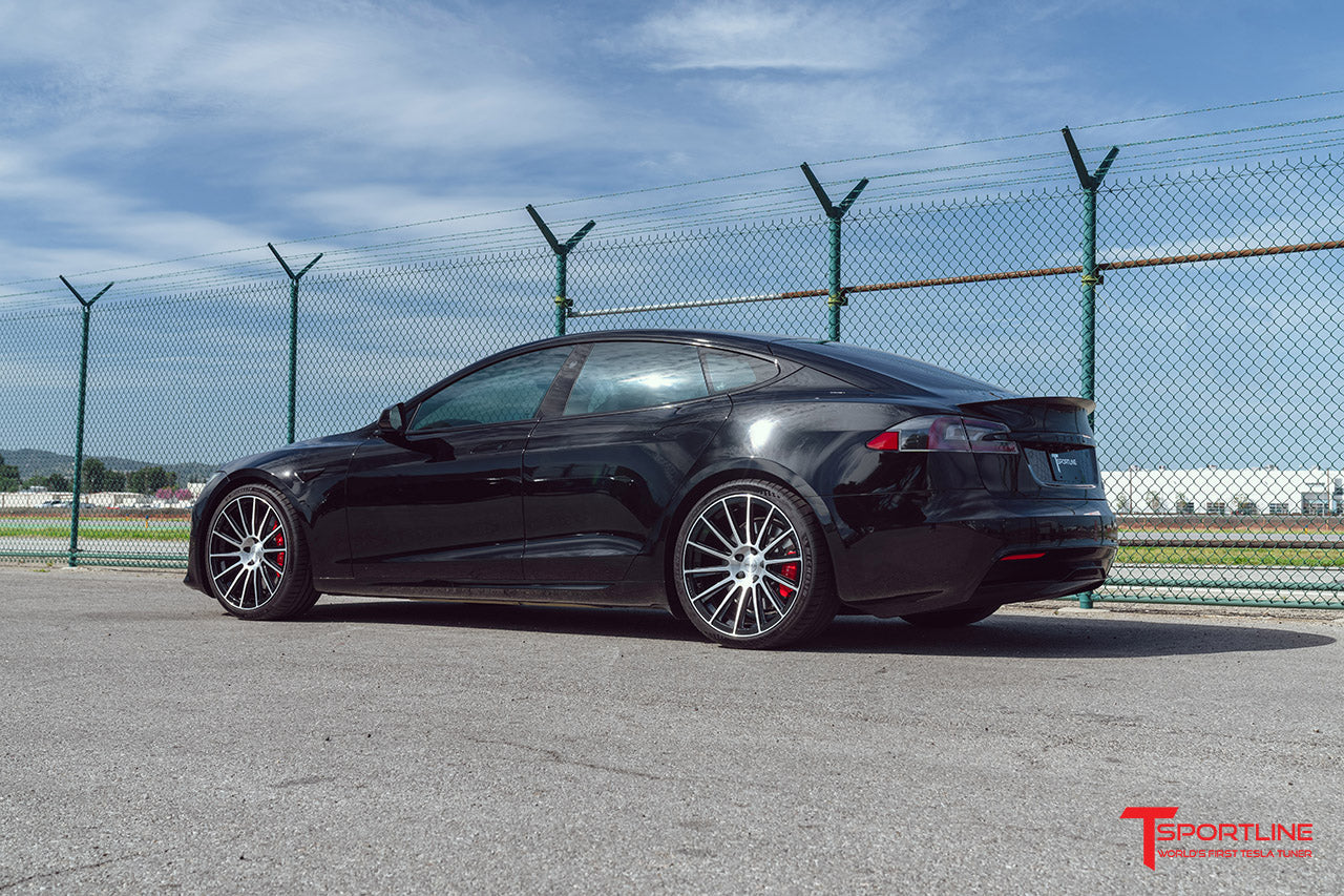 Black Tesla Model S Plaid with TS114 21" Tesla Forged Wheels in Diamond Black