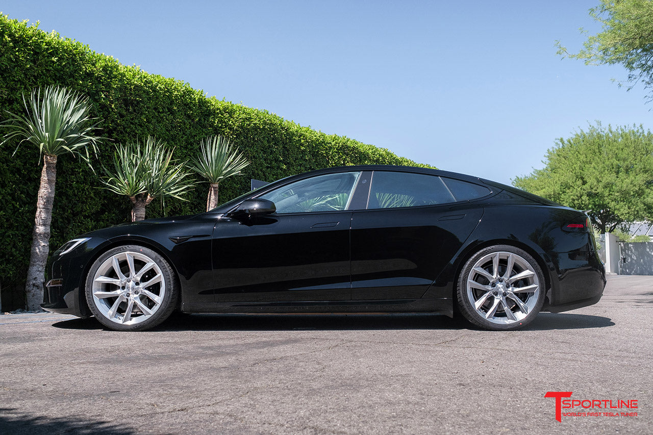 Black Model S 2021 Refresh with 21" TSSF Forged Wheels in Brush Satin