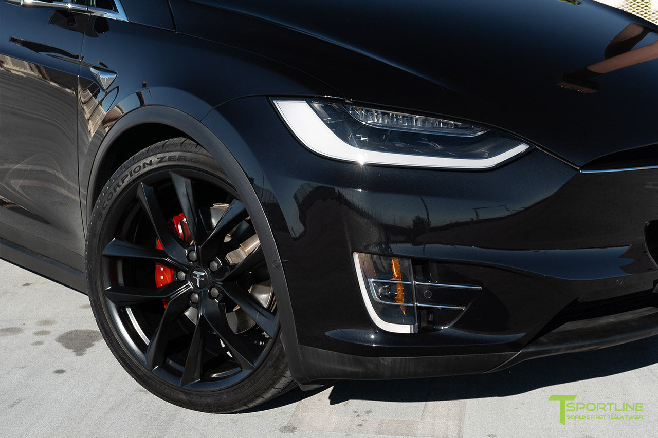 Black Tesla Model X with Matte Black 22 inch TSS Arachnid Style Flow Forged Wheels by T Sportline